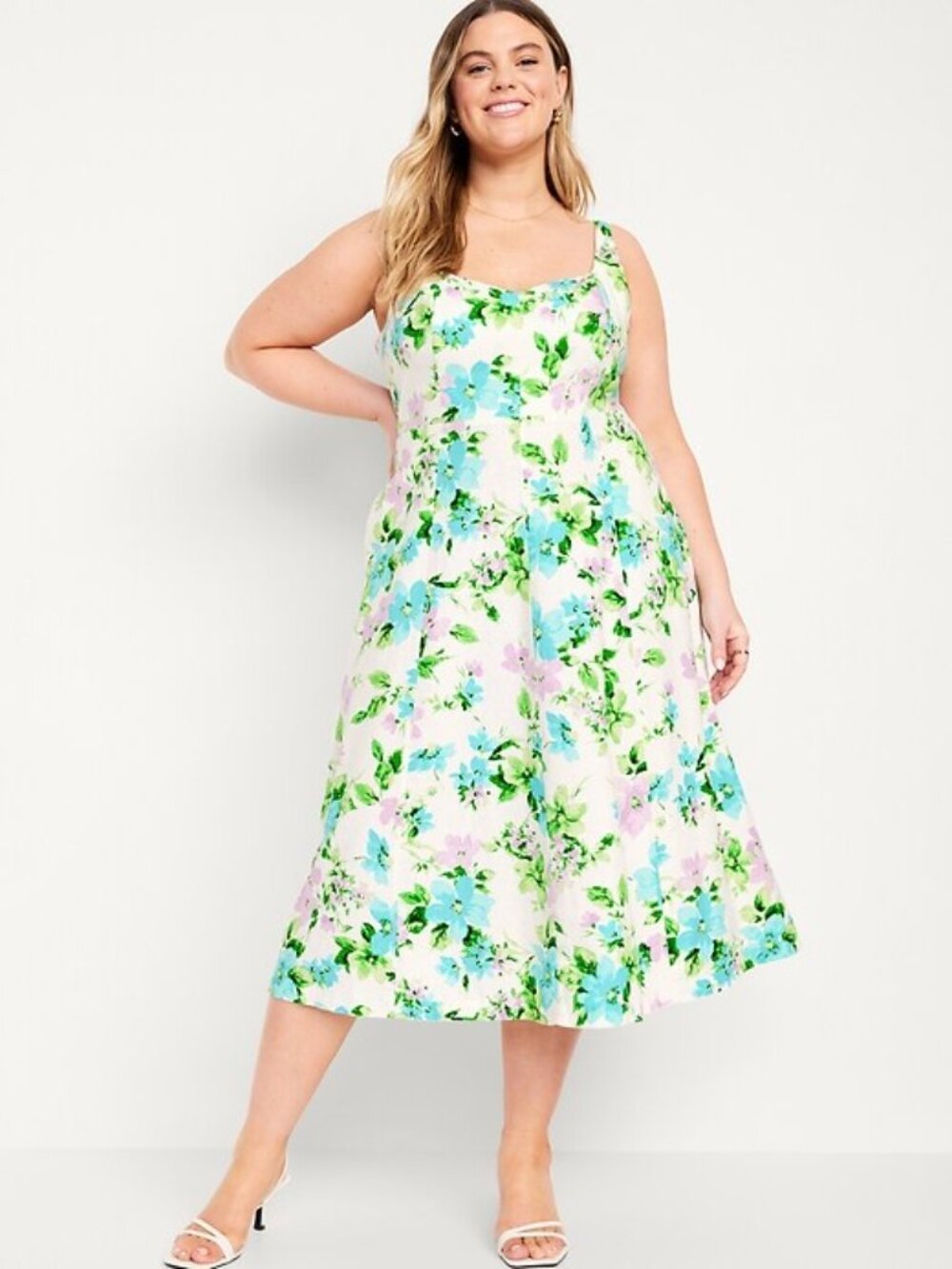 OLD NAVY Women's Fit & Flare Linen-Blend Midi Dress Size XL in White Floral